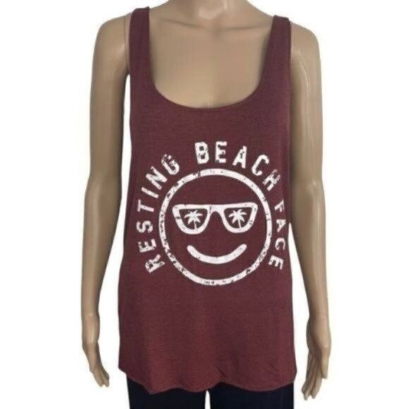 Resting Beach Face maroon white tank top sz small - Picture 1 of 5